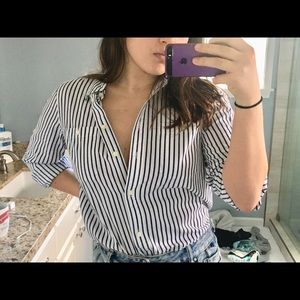 RALPH LAUREN navy striped collared shirt